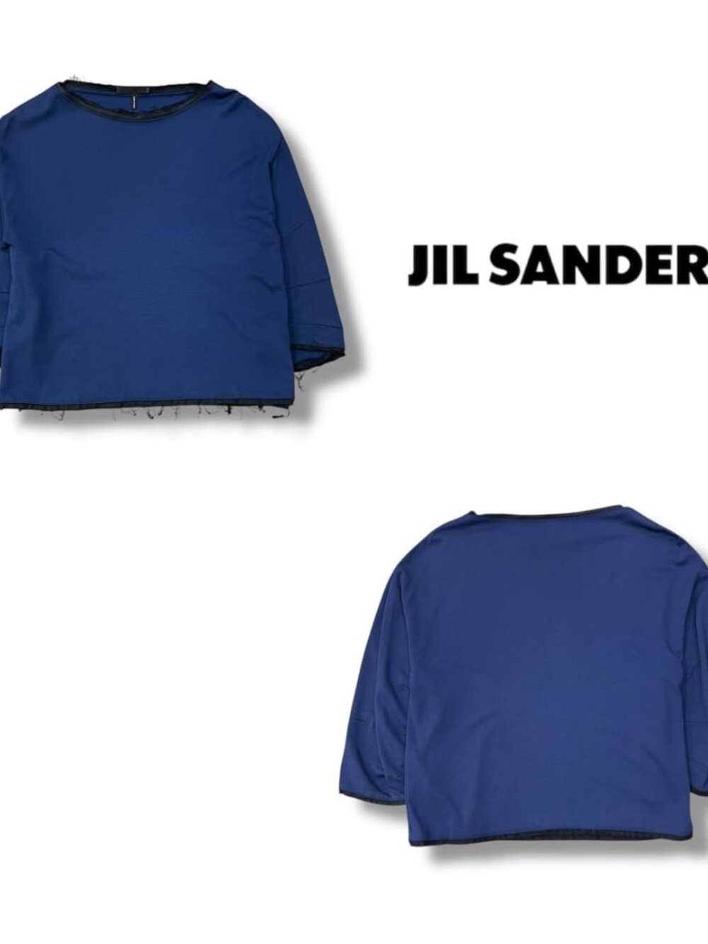 JIL SANDER Avant-Garde Deconstructed Raw Hem Sculptural Boxy Navy Top